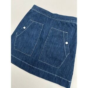 Peacebird Denim Mini Skirt Dark Wash Contrast Stitch Utility Pockets Blue Womens